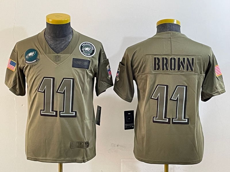 Youth 2025 Philadelphia Eagles #11 Brown green Nike NFL jersey style 2